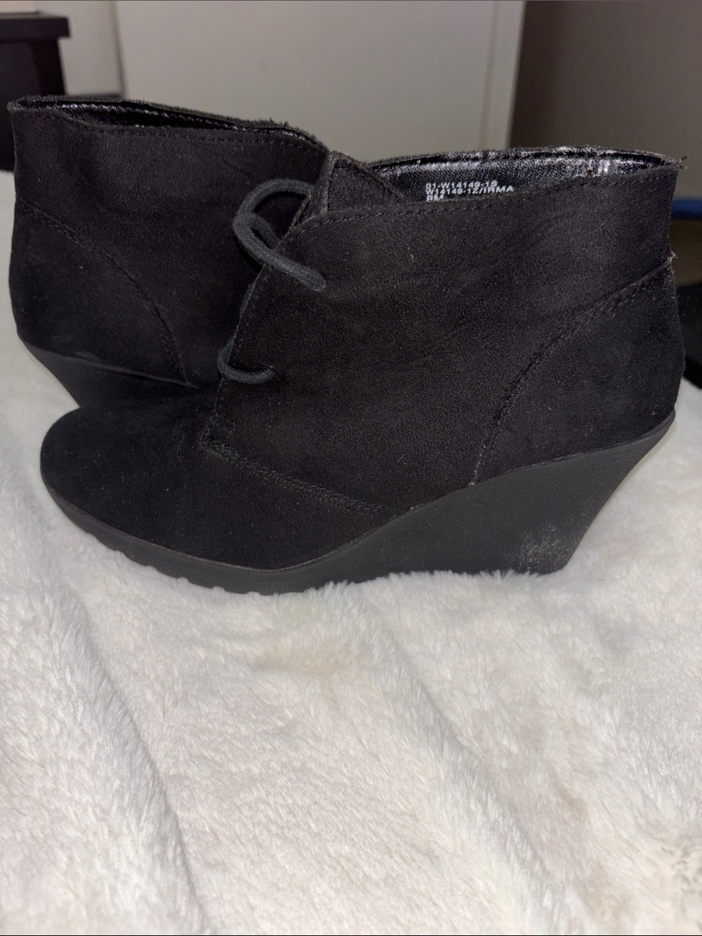 Black Suede Wedge Ankle Boots